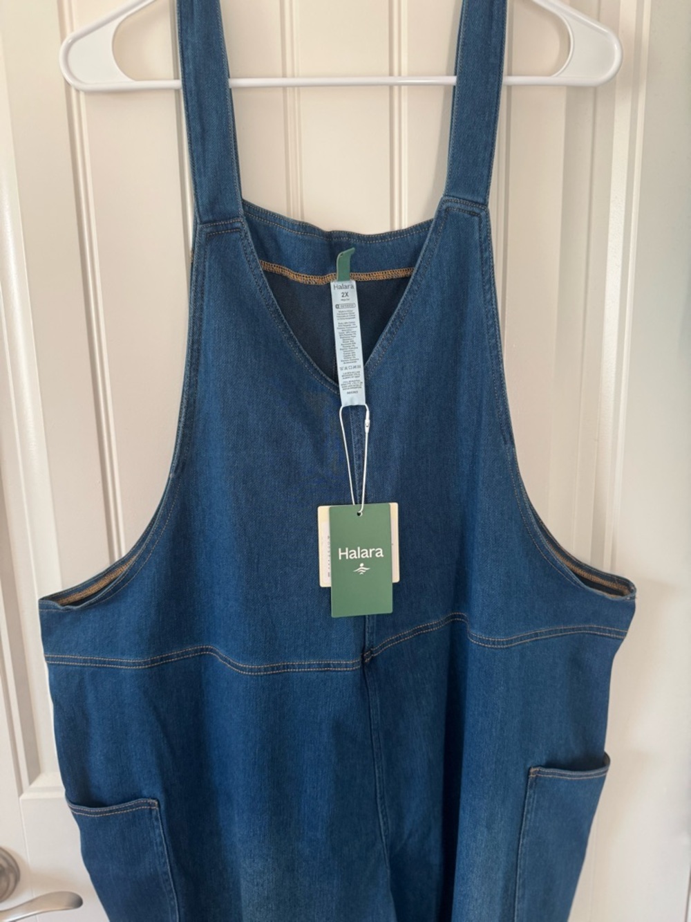 HALARA V Neck Blue Denim Overalls